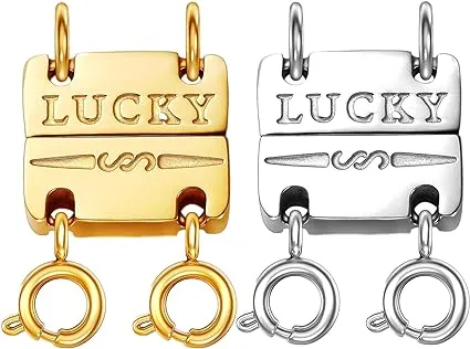 OHINGLT Lucky Necklace Layering Clasps Separator for Stackable Necklaces Chains,18K Gold and Silver Plated Multiple Necklace Clasps and Closures