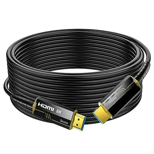 Fiber Optic HDMI Cable 100FT, 8K (HDMI 2.1,48Gbps) Ultra High Speed HDMI Cord with Gold Plated Connectors, 8K@60Hz 4K@120Hz, Compatible for HDTV PC Projector Large Display, Male-to-Male