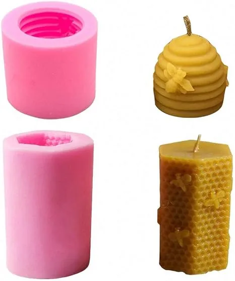 Fewo 2 Pack 3D Bee Honeycomb Candle Molds Beehive Silicone Mold for Homemade Beeswax Candle Soap Hand Lotion Bars Crayon Wax Melt Hives Candle Making Supplies