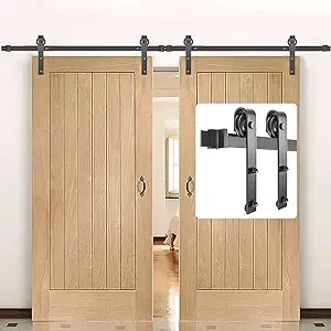 VEVOR Sliding Barn Door Hardware Kit, 11FT Barn Door Kit, 330LBS Load-Bearing Double Barn Door Hardware Kit, Carbon Steel Barn Door Track, Darn Door for 1.37-1.77" Thickness & 5.5FT Wide Door Panel