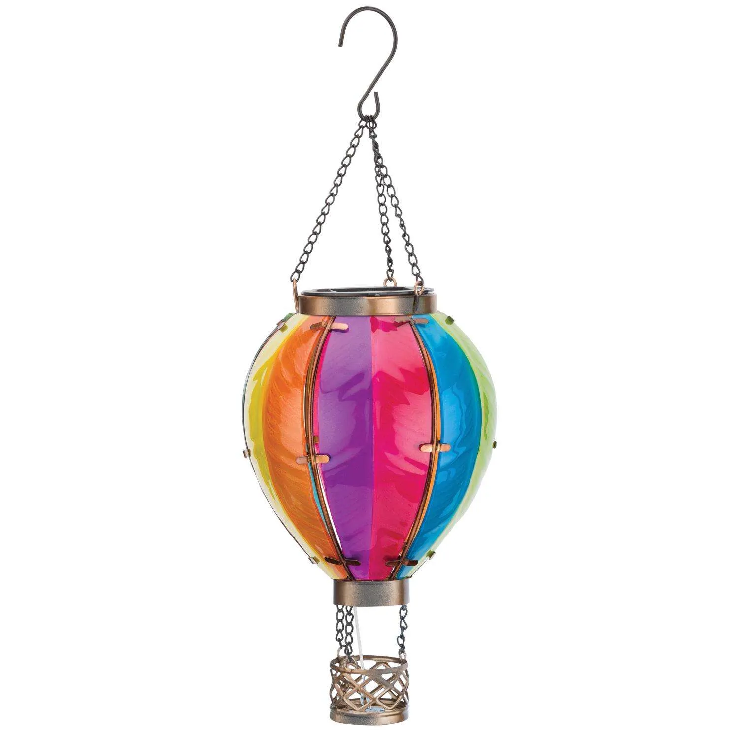 SAGEFINDS Solar Hot Air Balloon | Outdoor LED Hanging Lantern | Decorative Glass Light for Patio, Garden, Porch, Yard | Flickering Flame Appearance | 15” Long