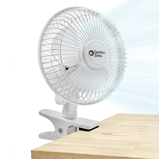 Comfort Zone CZ6C 6" Quiet Portable Indoor 2-Speed Desk Fan with Clip and Fully Adjustable Tilt, White