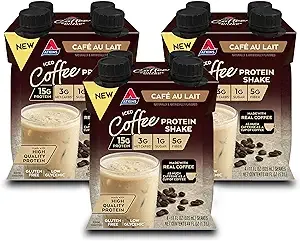 Atkins Iced Coffee Protein Shake Café Au Lait Keto Friendly, 11 Fl Oz, 3/4ct Packs