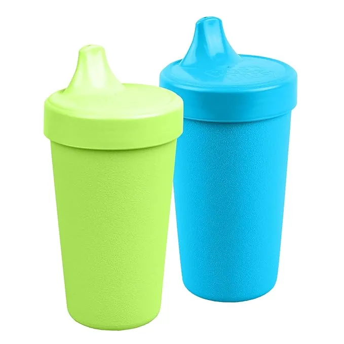 Re-Play Made in USA 2 Pack Sippy Cups for Toddlers, 10 Oz. - Reusable Spill Proof Cups for Kids, Dishwasher/Microwave Safe - Hard Spout Sippy Cups for Toddlers 3.13" x 6.25", Lime Green/Sky Blue