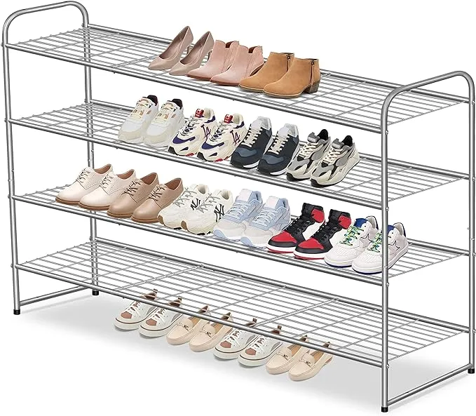 AOODA 4 Tier Long Shoe Organizer for Closet, Wide Stackable Metal Shoe Rack for Entryway, Bedroom, Floor, Shoe Shelf Storage Organizer Holds 30 Pairs of Men Sneakers (Bronze)