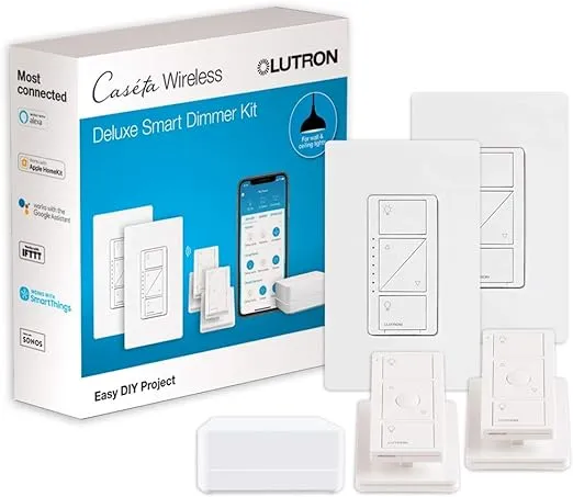 Lutron Caseta Wireless Smart Lighting In-Wall Dimmer Kit P-BDG-PKG2W