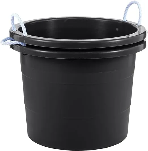 United Solutions 19 Gallon Heavy Duty Rope Handle Plastic Tub in Black, 2-Pack