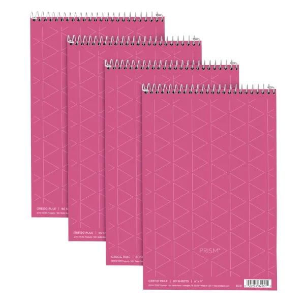 TOPS Prism Steno Books, 6 x 9, Gregg Rule, Pink Paper, Perforated, 80 Sheets, 4