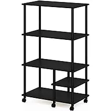 Furinno Turn-N-Tube 46 in Tall Americano/Black Wood 4-Shelf Etagere Bookcase with Wheels N21028AMBK