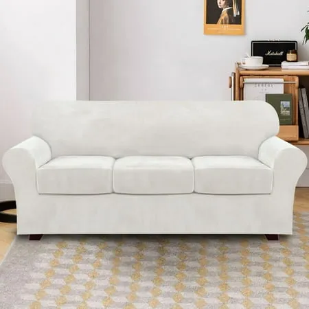 4 Piece Velvet Sofa Cover High Stretch Couch Slipcover - 72 inch-96 inch(3 ...