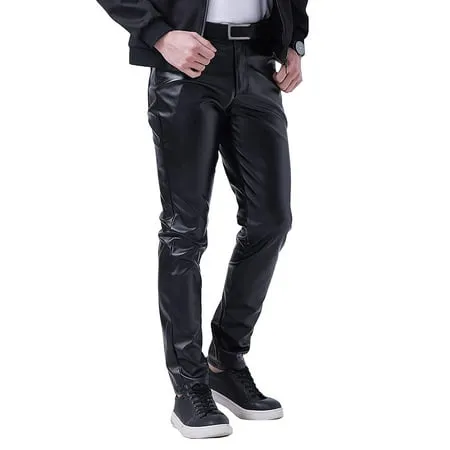 HAORUN Men Faux Leather Pants Slim Fit Stretch Casual Party Trousers