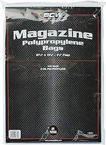 BCW Crystal Clear 2-mil Polypropylene Magazine Bags 8-3/4" X 11-1/8" with 1-1/2" Flap. (100-Count)