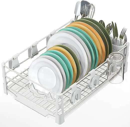 Simple Houseware Dish Rack with Drainers, Mug Holder and Utensil Holder, White