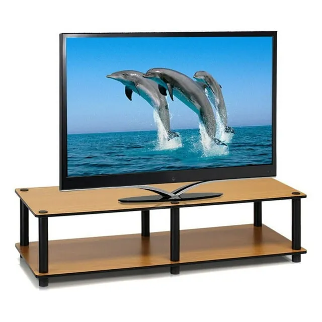 Furinno Just No Tools Dark Cherry Wide Television Stand with Black Tube, Dark Cherry/Black, Wide 41.3"(W)x10.9"(H)x15.6"(D)Furinno Just No Tools Dark Cherry Wide Television Stan…