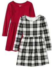 Girls Plaid Everday Dress 2-Pack - black