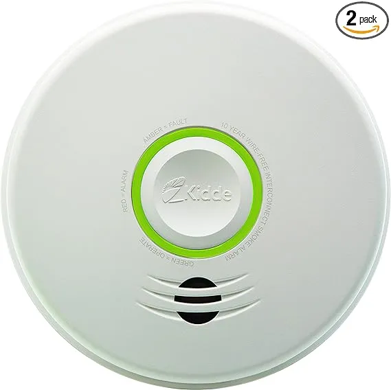 Kidde Smoke Detector, 10-Year Battery, Photoelectric Sensor Wire-Free Interconnect Smoke Alarm, Voice Alert, White, 2 Count