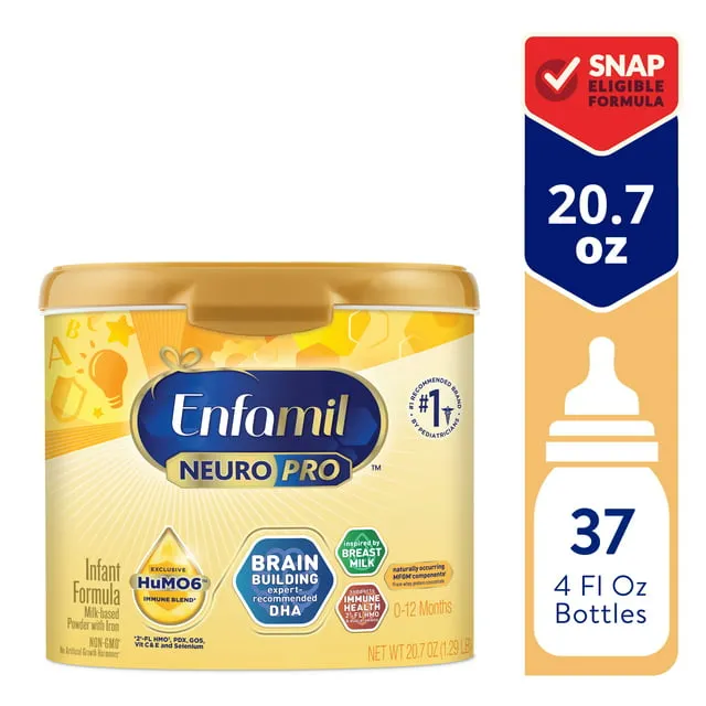 Enfamil NeuroPro Baby Formula, Triple Prebiotic Immune Blend with 2'FL HMO & Expert Recommended Omega-3 DHA, Inspired by Breast Milk, Non-GMO, Reusable Tub, 20.7 Oz