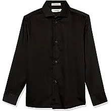 Calvin Klein Camisa de vestir ajustada de manga larga para niños, estilo con puños abotonados y dobladillo de cola de camisa