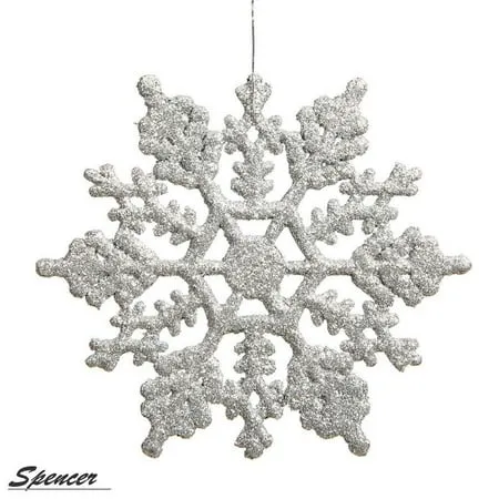 Vickerman 4" Silver Glitter Snowflake Ornament Set - Sparkly Shatterproof Snowflakes with Matching Glitter Accents and Nylon Hanging String (24 Snowflakes per Box)