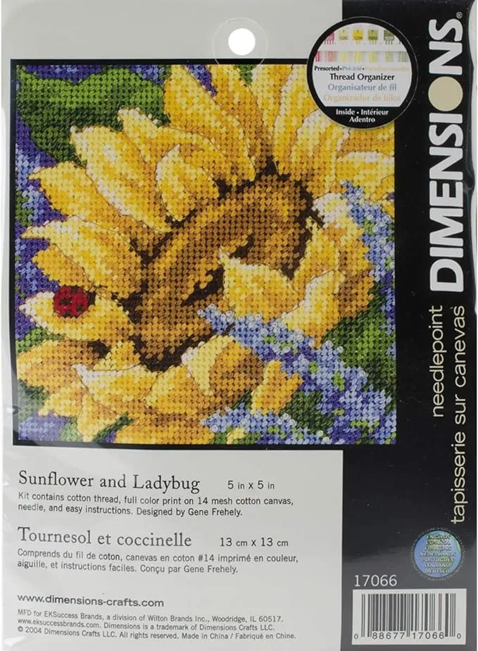 Dimensions Mini Needlepoint Kit 5 inch X5 inch Sunflower and Ladybug Stitched in ...