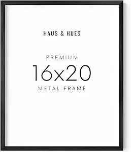 HAUS AND HUES 16x20 Black Picture Frame - Black Poster Frame 16x20 Frames Black, 16x20 Poster Frame Black Large Black Frame, Picture Frame Metallic 16x20 Black Frame (Black Aluminum Frame)