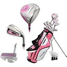 Precise Top Line Ladies Pink Right Handed M5 Golf Club Set, Includes: Driver, Wood, Hybrid, No. 5,6,7,8,9, PW Stainless Steel Irons, Putter, Graphite