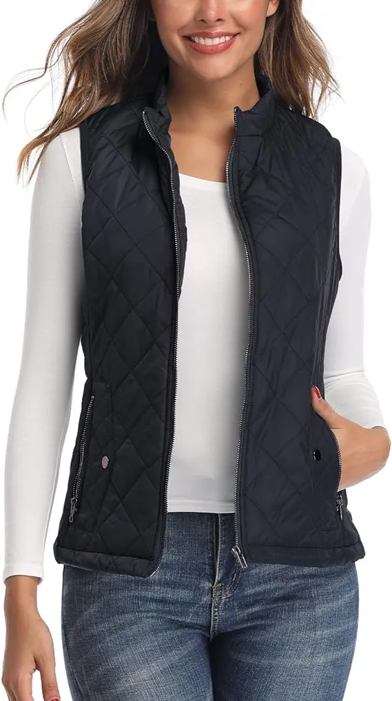 LONGKING Women's Outwear Vest - Stand Collar Lightweight Zip Quilted Vest for Women