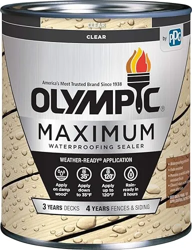 Olympic Maximum Wood Sealer For Decks, Fences, Siding, and Other Outdoor Wood Structures, Transparent, Clear, 1 Gallon