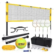 GSE Games & Sports Expert Professional Portable Badminton Volleyball Combo Set Including Volleyball/Badminton Net