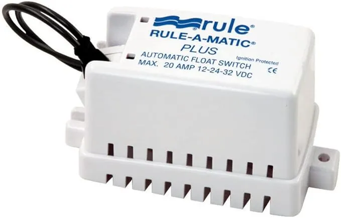 Rule 40A Rule-A-Matic Plus Bilge Pump Float Switch, 12, 24 or 32 Volt, Moisture Tight Seals , White , Small