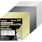 Mixed Color Glitter Cardstock Paper 30 Sheets 12&#034; x 12&#034; 300gsm/110Ib Square C...