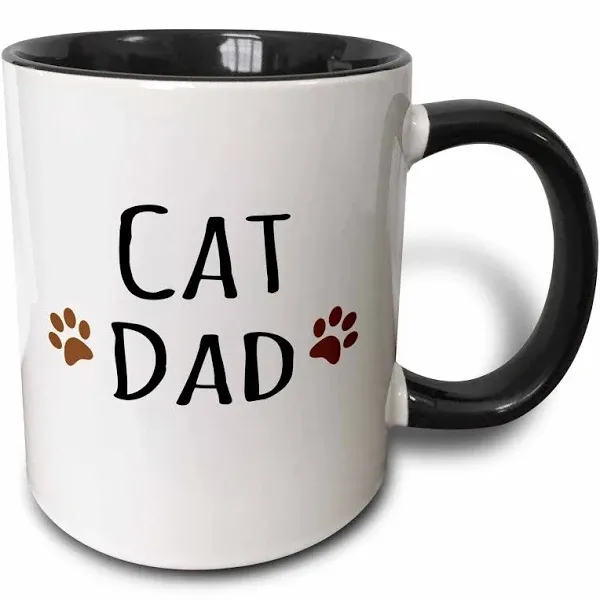 3drose mug_153843_4" Cat Dad Text in Black with Two Paw Prints - for Male Pet ...