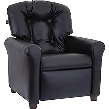 THE CREW FURNITURE Traditional Kids Recliner Chair, Toddler Ages 1-5 Years, Polyurethane Faux Leather, Black