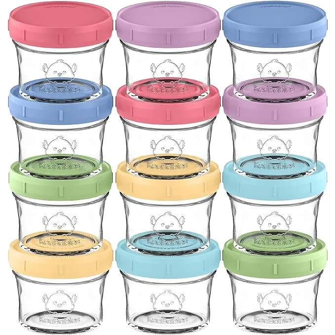 KeaBabies 12Pk Prep Baby Food Storage Containers, 4oz Leak-Proof Glass Baby Food Jars (Terracotta), Multicolor