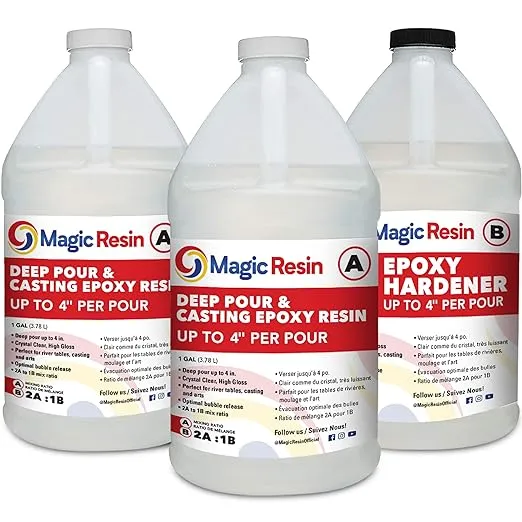 Deep Pour Epoxy Resin for River Table | 3 Gallon (11.4 L) | 4'' Deep Pour & Casting Epoxy Resin Kit | Low Odor | Crystal Clear and High Gloss | for River Tables, Deep Pour, Casting