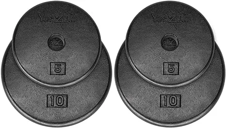 Yes4all 1 inch Cast Iron Weight Plates for Dumbbells, Standard Weight Plates (Combo 10lbs x 4pcs)