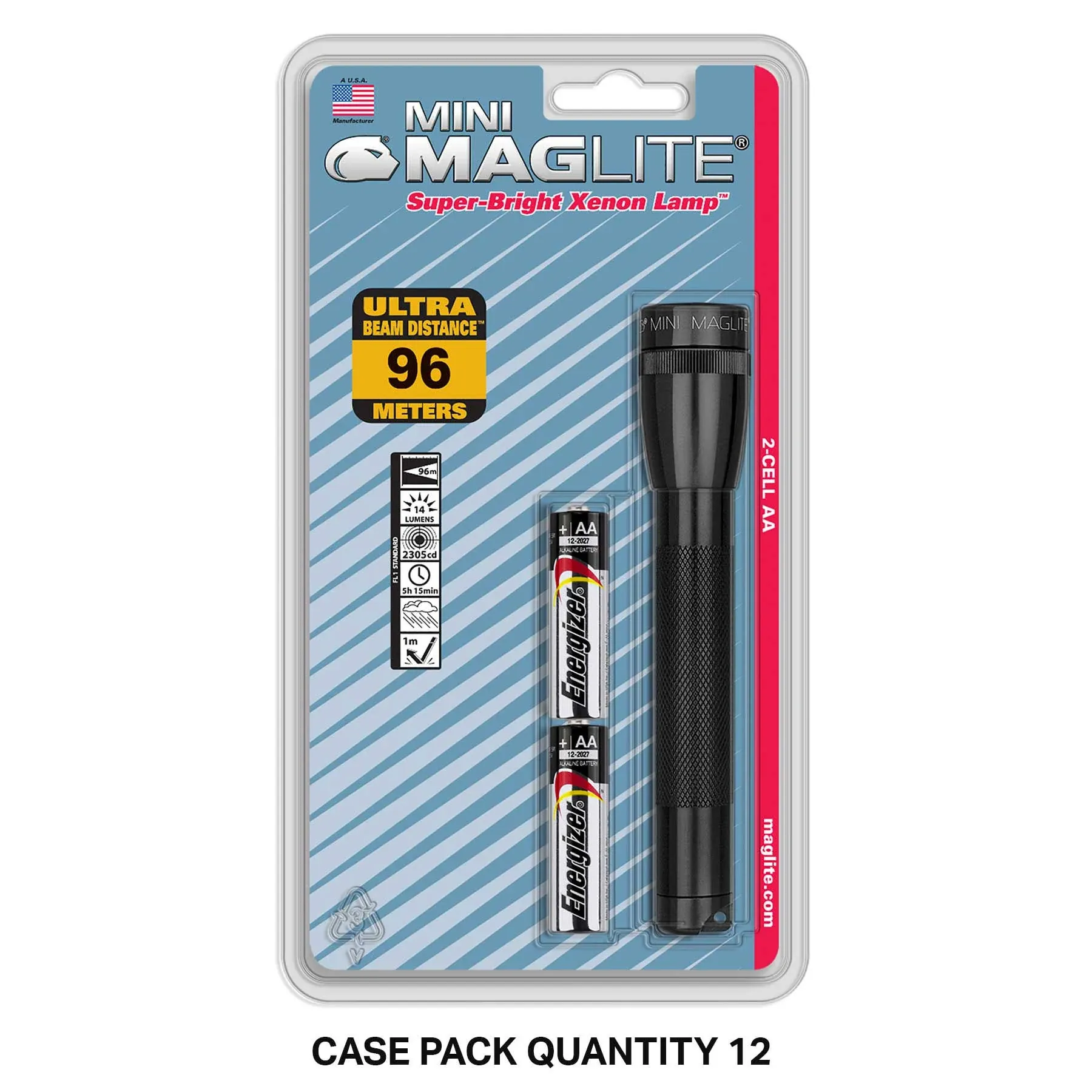 MagLite Mini Maglite 2-Cell AA Incandescent Flashlight with Presentation Box, 14 Lumens, Blue