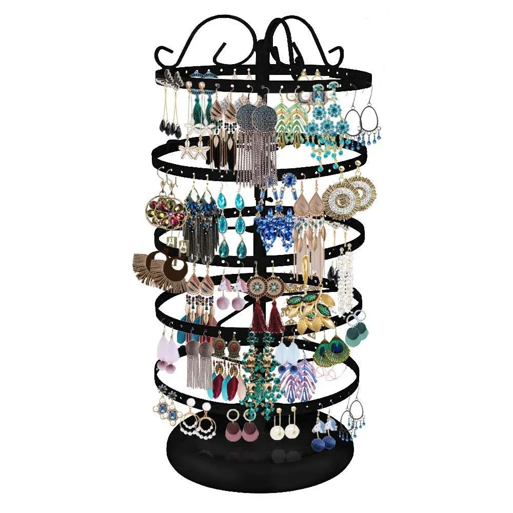 MODOWEY 5 Tiers Metal Rotating Earring Holder Organizer, Exquisite Jewelry ...