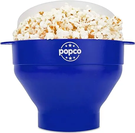 The Original POPCO Microwave Popcorn Popper, Silicone Popcorn Maker, Collapsible Bowl BPA Free & Dishwasher Safe (Light Blue)