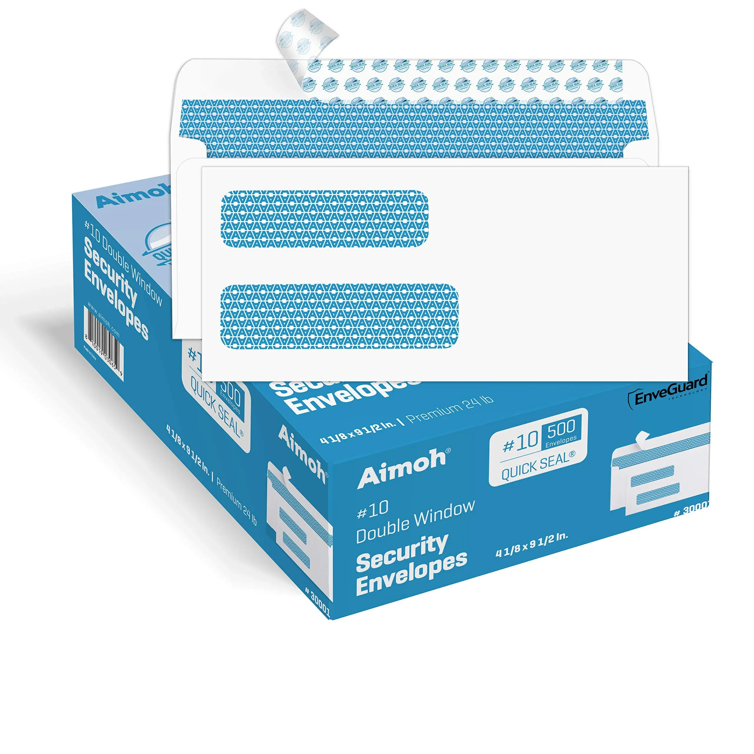 Aimoh 500#10 Double Window SELF Seal Security Envelopes for Invoices