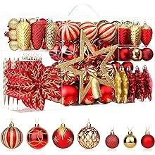 SHareconn 106pcs Christmas Balls Ornaments Set, Shatterproof Plastic Decorative Baubles with Hooks Included, Red & Gold