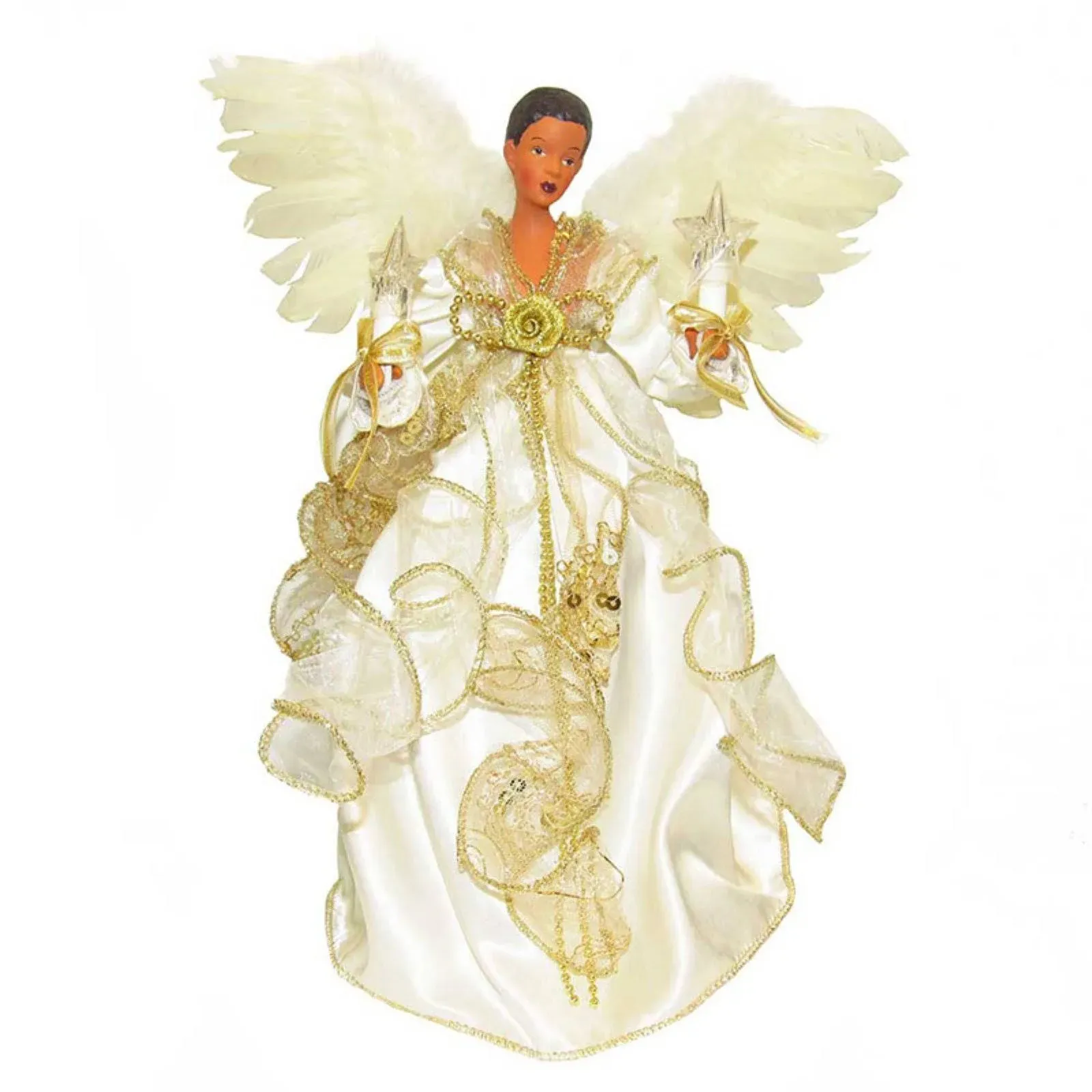 Kurt Adler 10-Light 12-Inch Ivory and Gold Black Angel Treetop