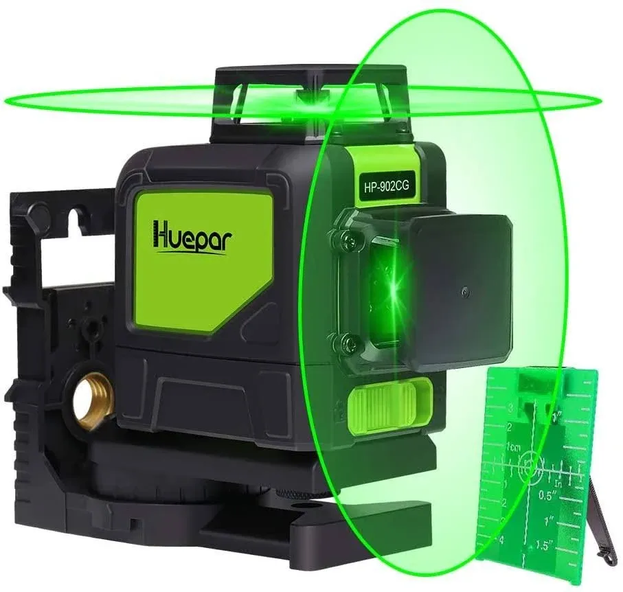 Huepar 902CG Self-Leveling 360-Degree Cross Line Laser Level with Pulse Mode, Switchable Horizontal and Vertical Green Beam Laser Tool, Magnetic Pivoting Base Included