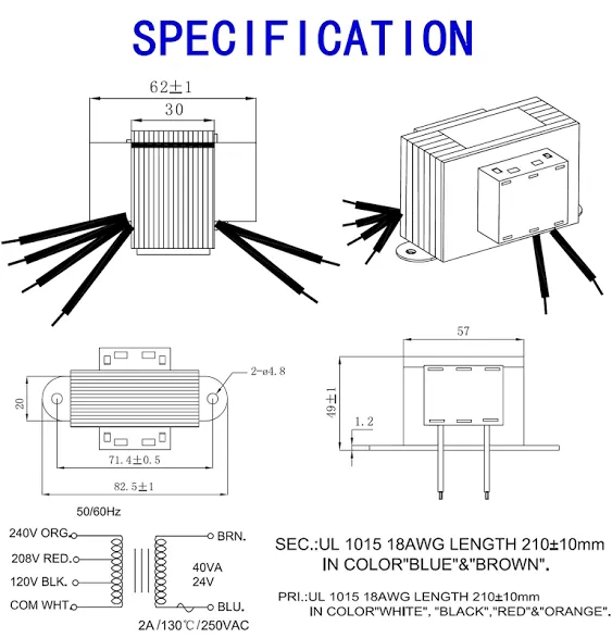 BOJACK EI Type Isolation Transformers PRI.120/208/240 V AC 50/60Hz 24 V AC 40 VA 4031F Class 2 Control Transformers with Foot Mount Replacement for Jard 4031F HVAC Furnace Multi Tap Packard 42440