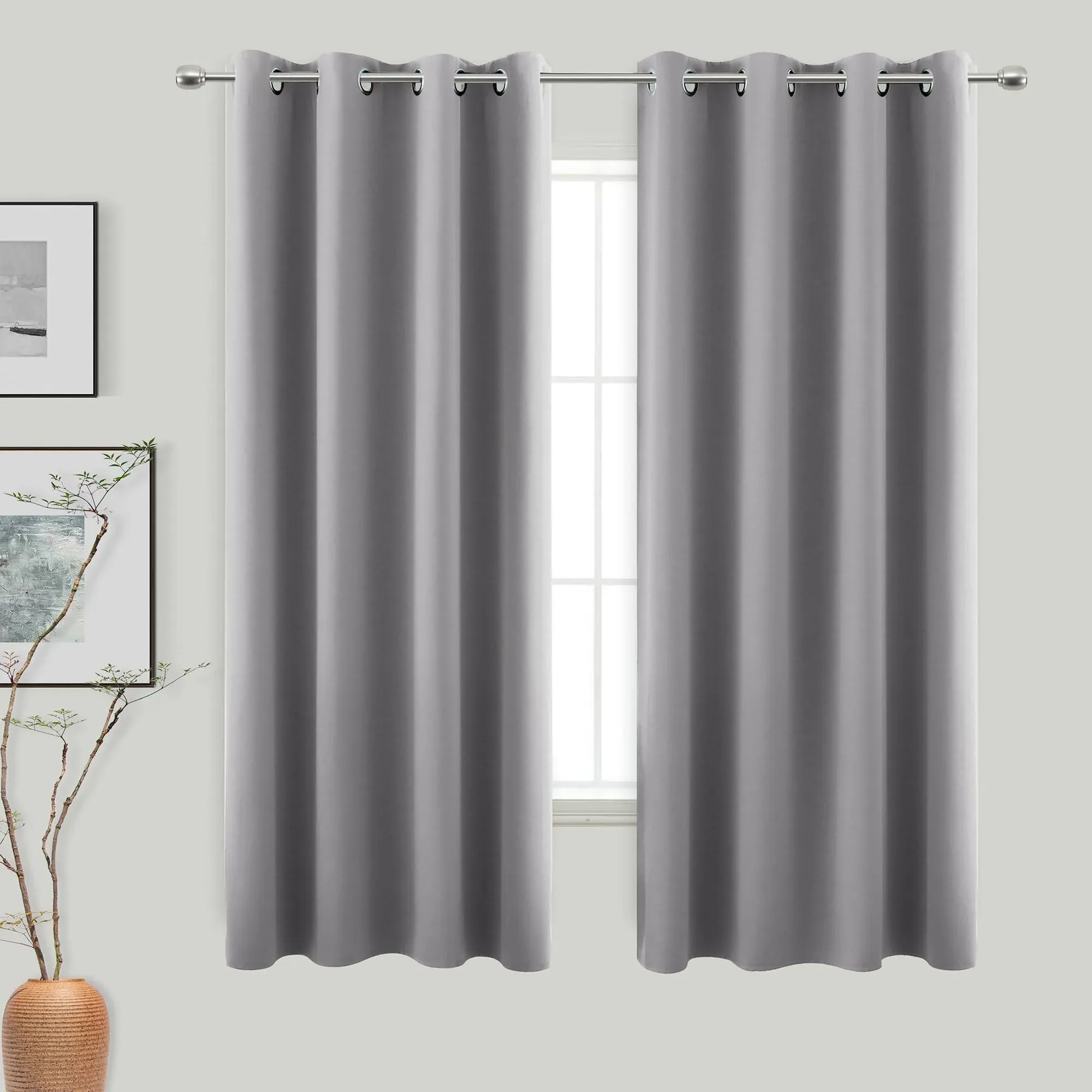 Light Grey Curtains 63 Length for Bedroom 2 Panels Blackout Light Blocking