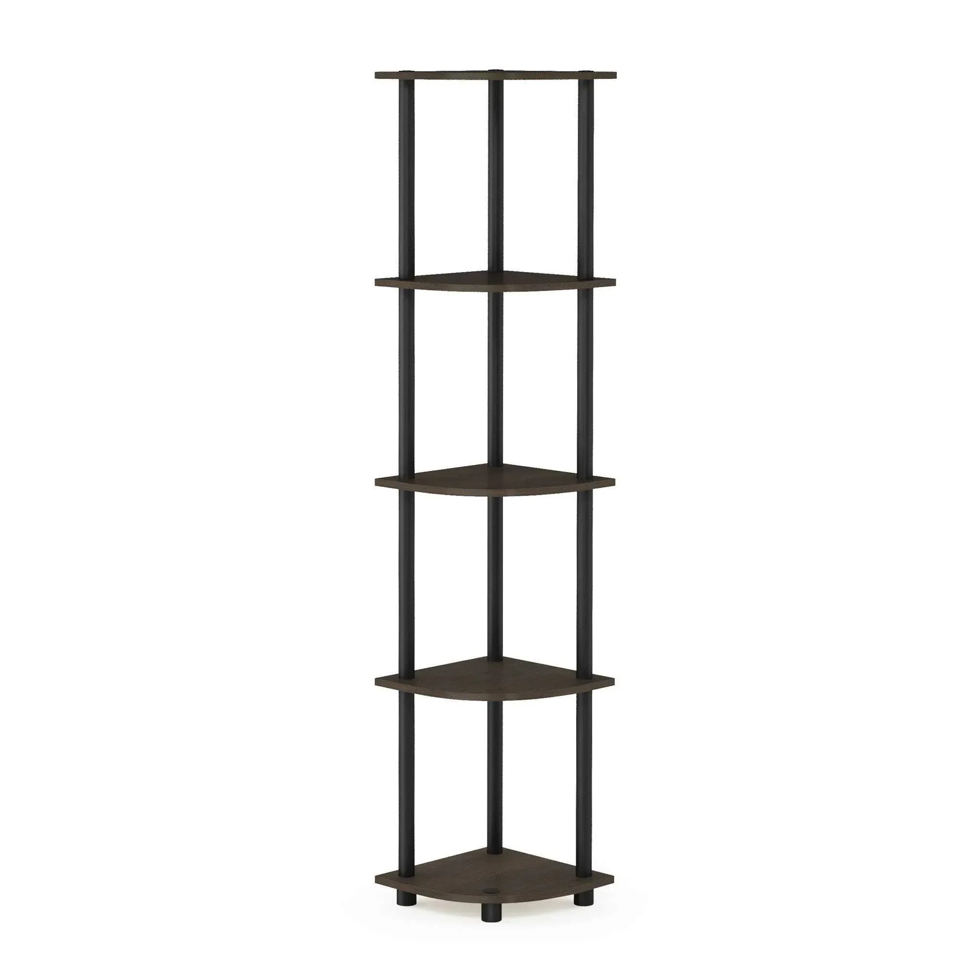 Furinno Turn-N-Tube 5 Tier Corner Display Rack Multipurpose Shelving Unit, Dark Brown Grain/Black