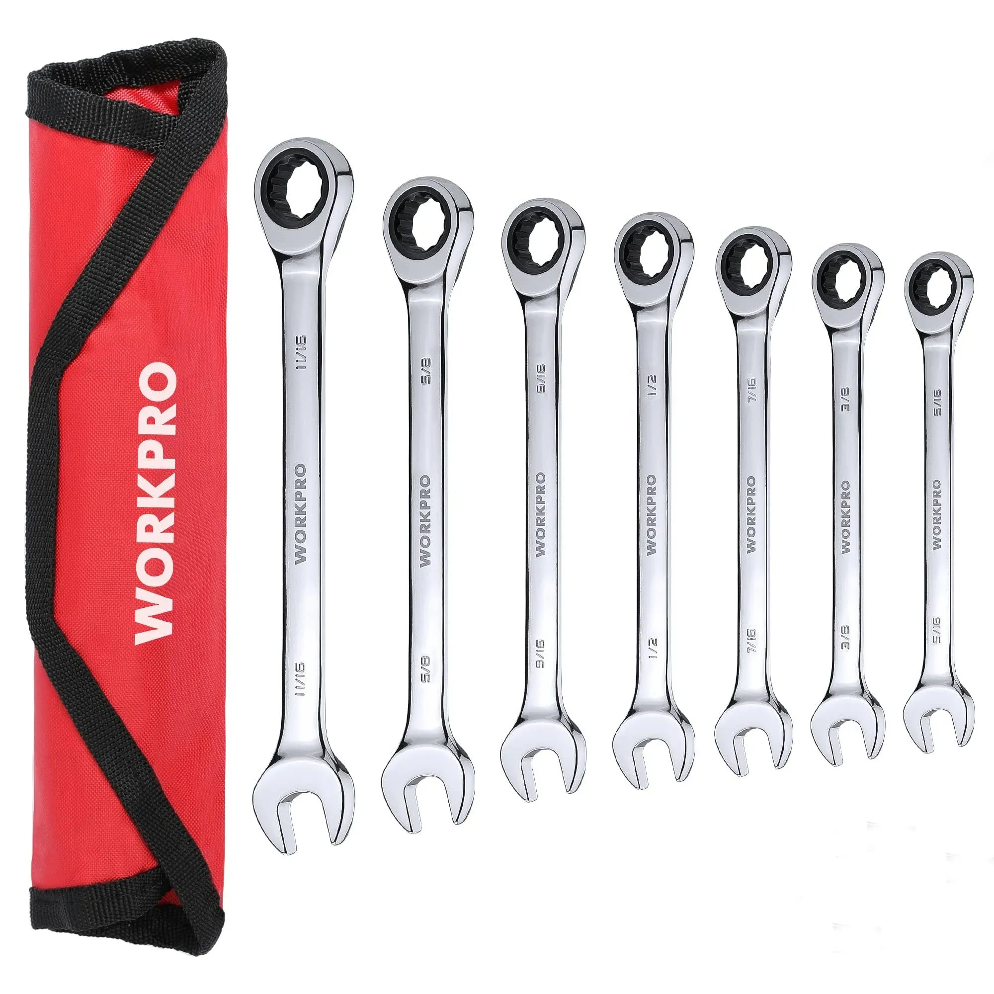 WORKPRO 7-Piece Ratcheting Combination Wrench Set, 72 Teeth, Combo Ratchet Wrenc