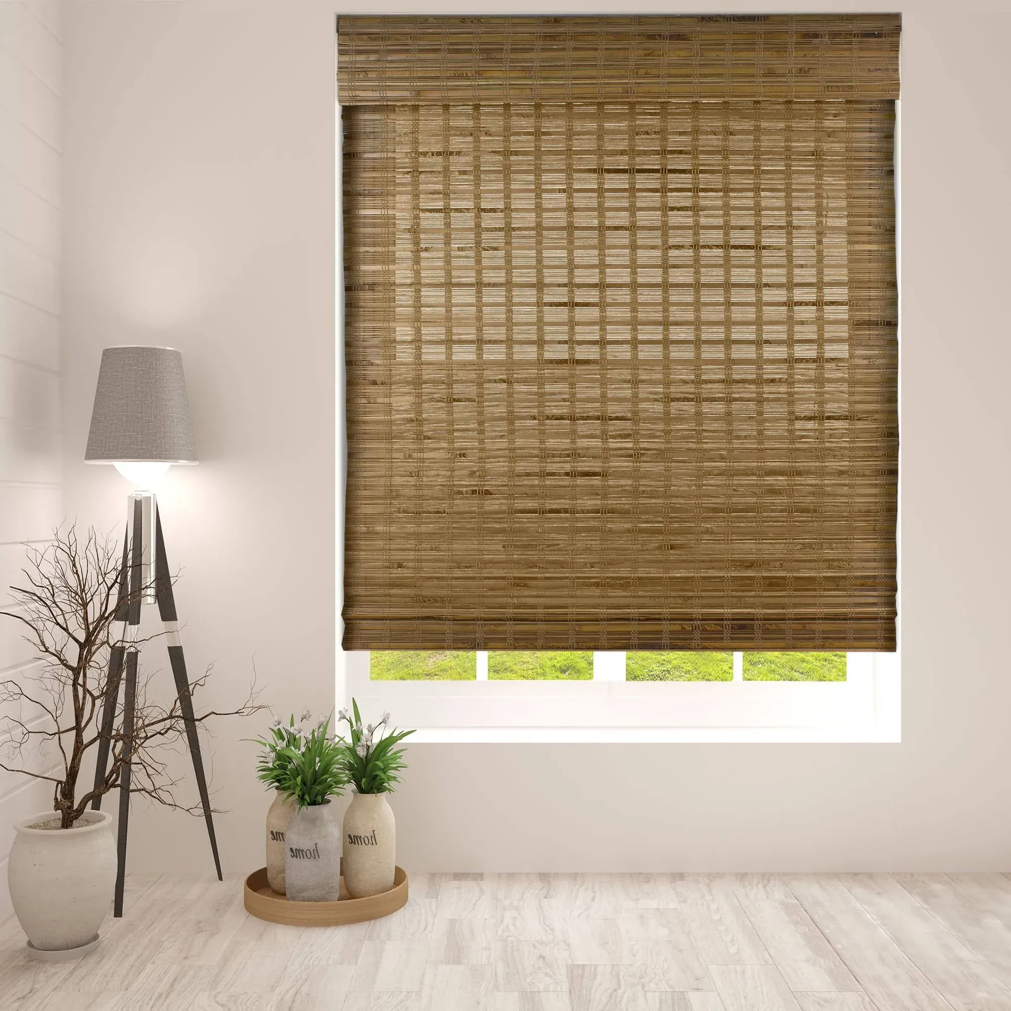 Arlo Blinds Dali Walnut Cordless Bamboo Roman Shades Light Filtering