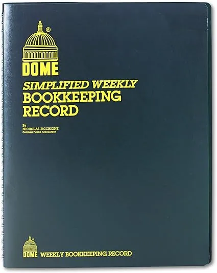 DomeSkin Dome DOM600 Bookkeeping Record Book Weekly 128 Pages 9 x11 Inches, Brown