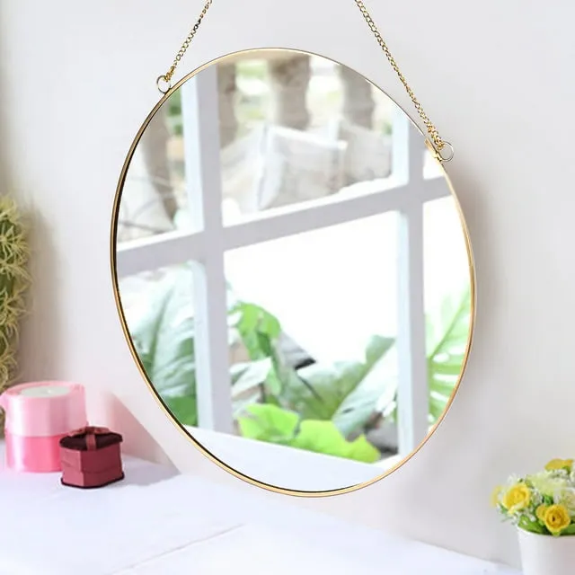 LONGWIN Hanging Wall Circle Mirror Decor Gold Geometric Mirror with Chain for Bathroom Bedroom Living Room 9.8"